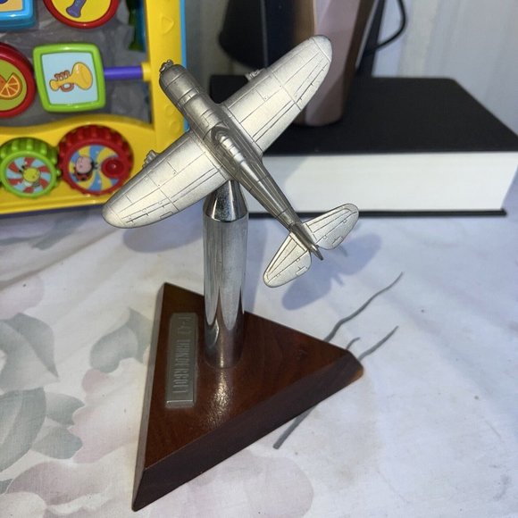 P-47 Thunderbolt Wood Base Pewter Steel Artillery Shell‎ Desktop Model - Picture 3 of 7